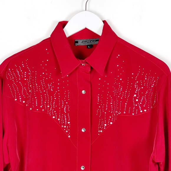 Vintage Red Rhinestone Western Blouse Size… - Picture 3 of 9